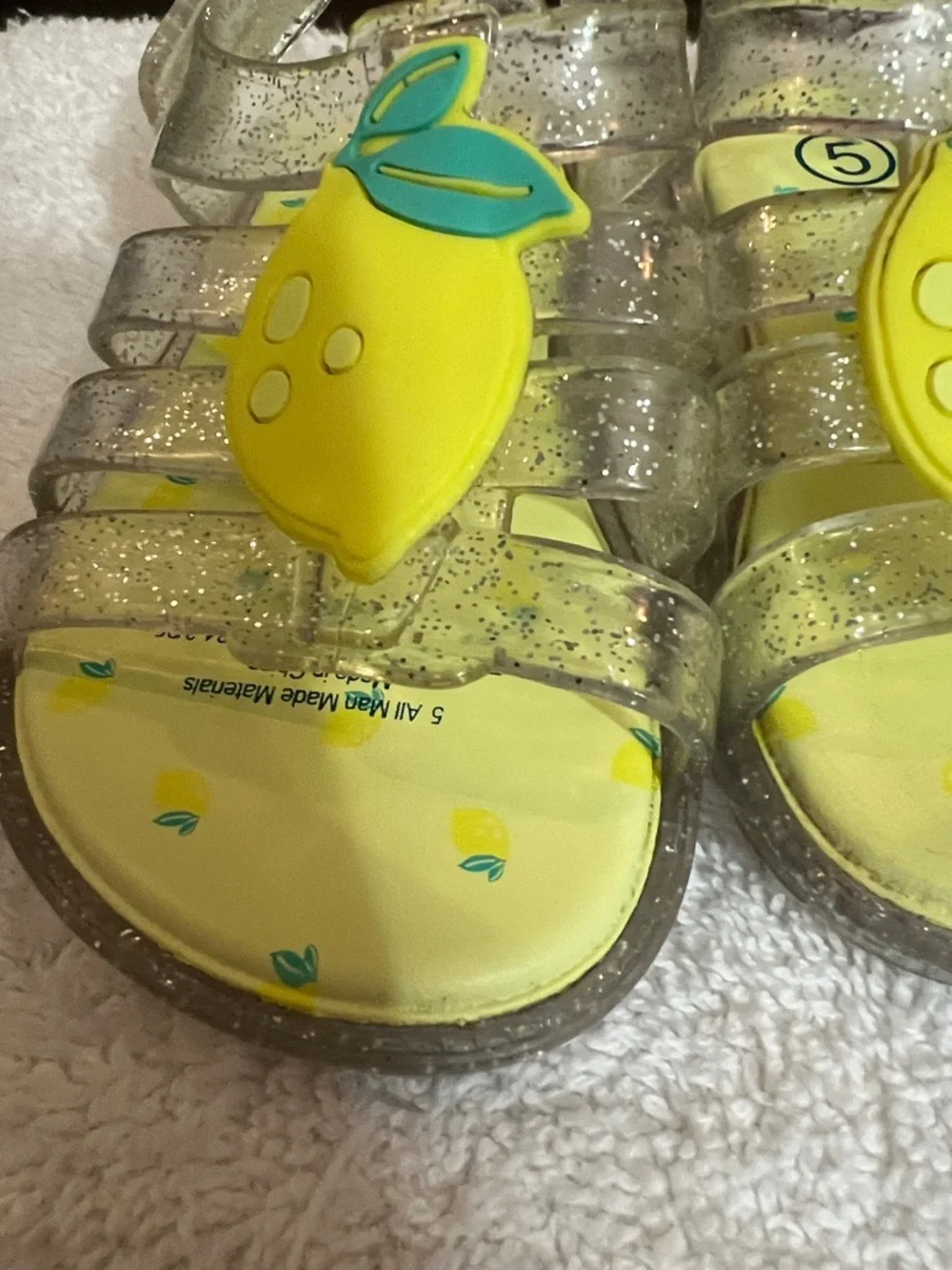 Cat & Jack Yellow Glitter Jelly Sandals with Lemon Charm